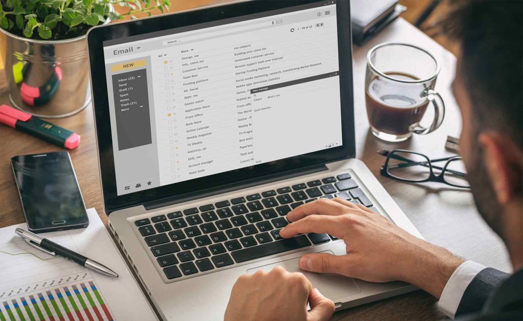 email list on a laptop screen