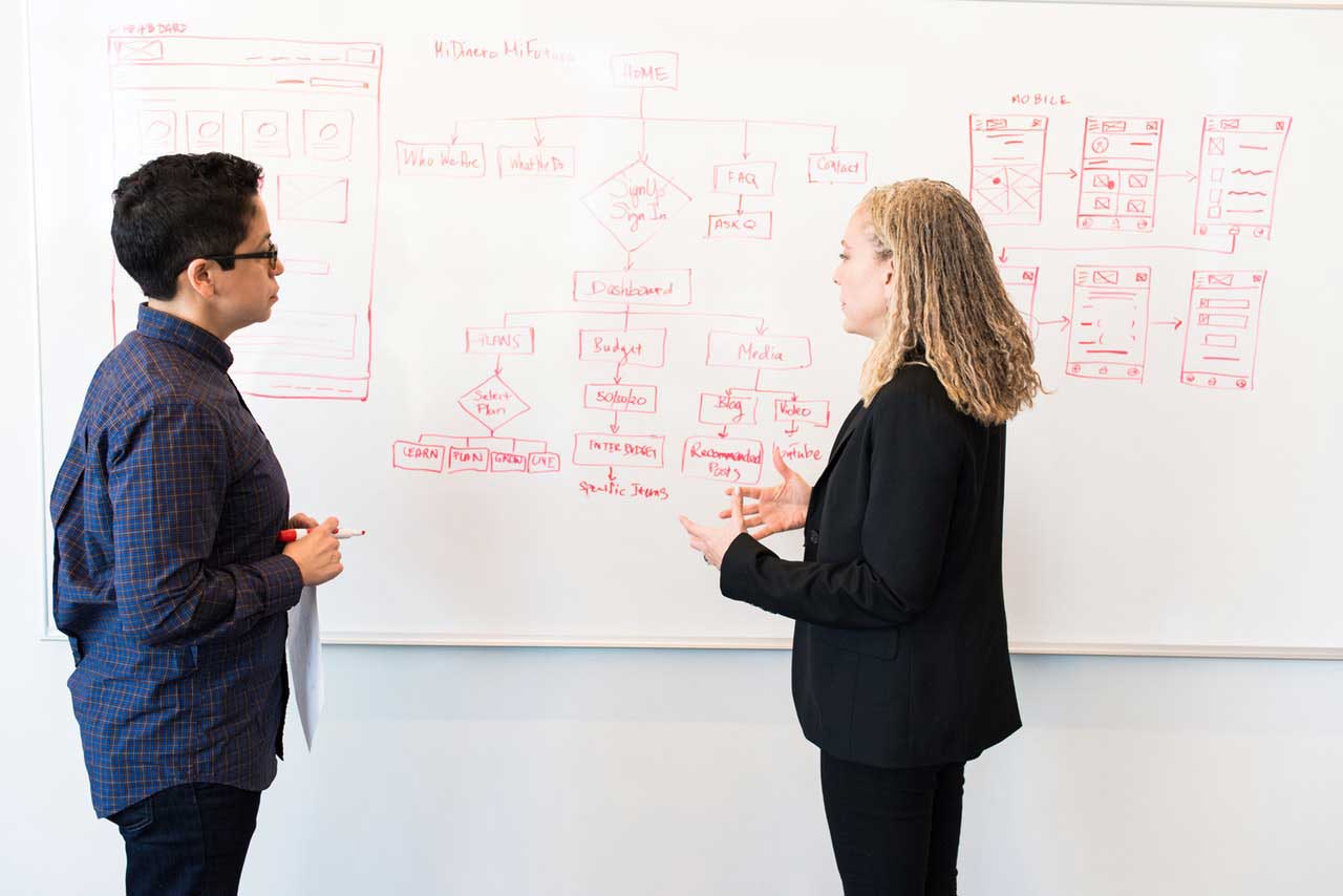 two women discussing UX