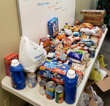 food drive donations on table