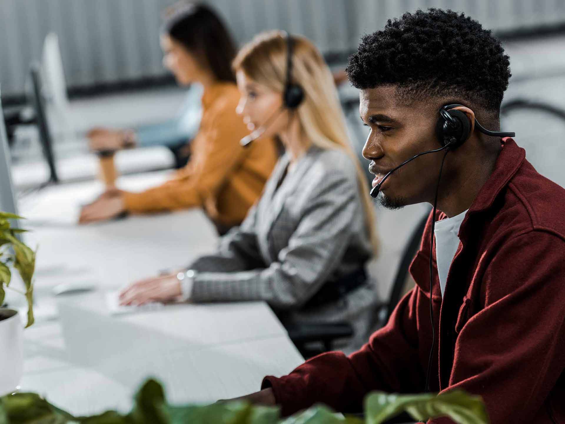 contact center agents wearing headsets