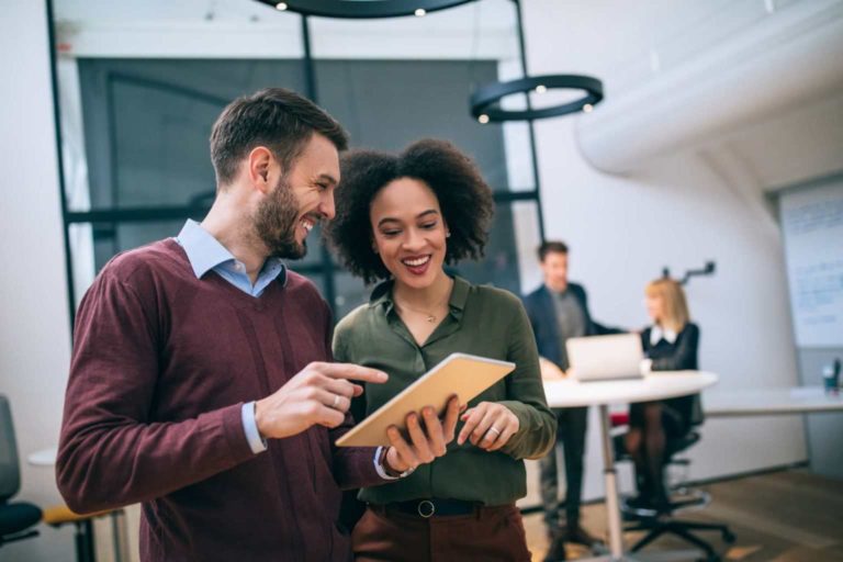 employees using digital customer engagement technology