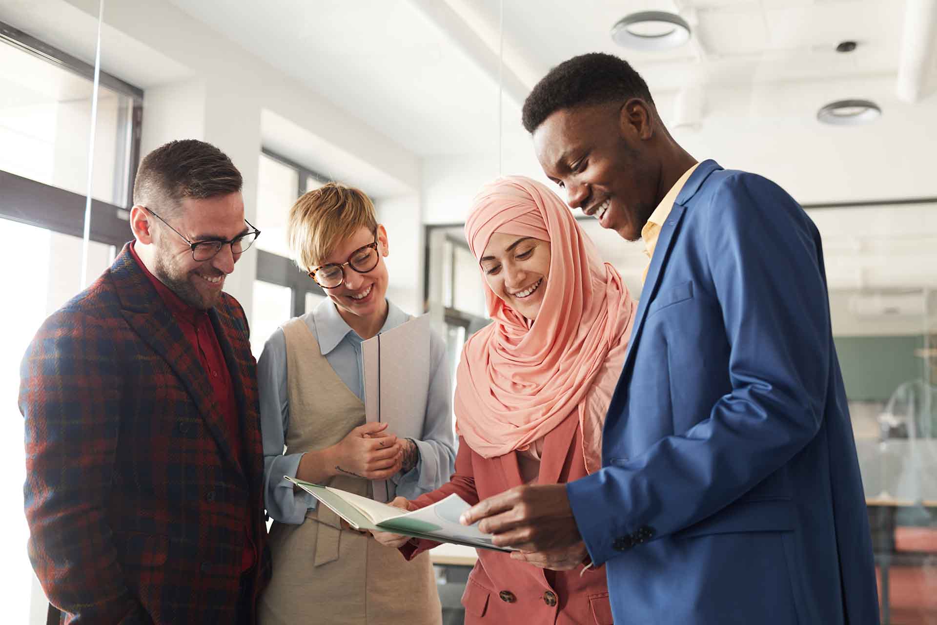 diverse business team studying paperwork