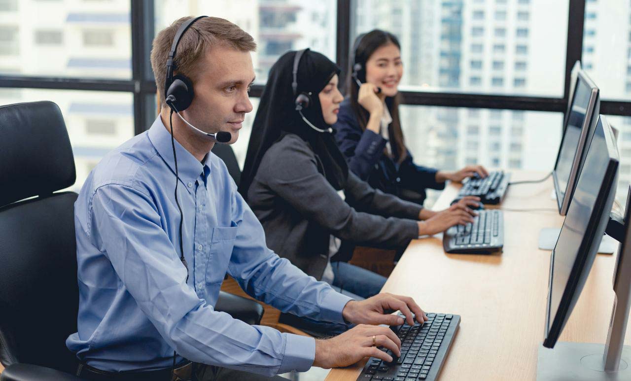 group of call center agents in the office