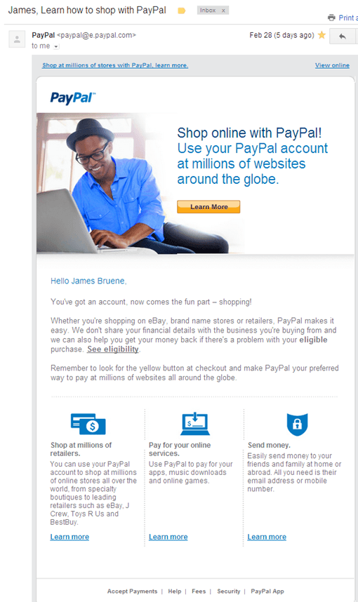 example of customer onboarding email for online financial brand