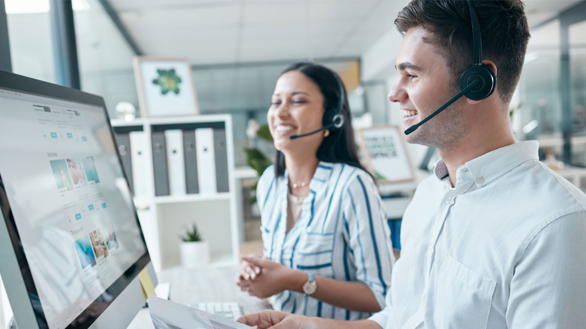 call center team with financial report