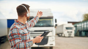 truck driver talking to customer support